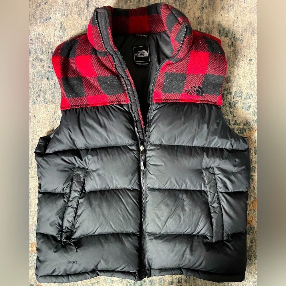 The North Face mens large 700 Nuptse plaid lumberjack goose down puffer vest